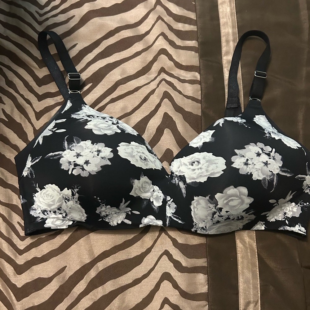 Floral Black and White Women's Bra